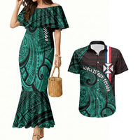 Wallis And Futuna Couples Matching Mermaid Dress and Hawaiian Shirt Tribal Polynesian Tattoo Heritage Cross Flag TS04 Green Black - Polynesian Pride