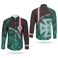 Wallis And Futuna Couples Matching Off Shoulder Maxi Dress and Long Sleeve Button Shirt Tribal Polynesian Tattoo Heritage Cross Flag TS04 - Polynesian Pride