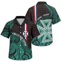 Wallis And Futuna Family Matching Off The Shoulder Long Sleeve Dress and Hawaiian Shirt Tribal Polynesian Tattoo Heritage Cross Flag TS04 Son's Shirt Green Black - Polynesian Pride