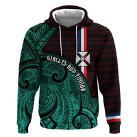 Wallis And Futuna Hoodie Tribal Polynesian Tattoo Heritage Cross Flag TS04 Pullover Hoodie Green Black - Polynesian Pride