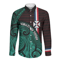 Wallis And Futuna Long Sleeve Button Shirt Tribal Polynesian Tattoo Heritage Cross Flag