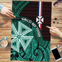 Wallis And Futuna Puzzle Tribal Polynesian Tattoo Heritage Cross Flag TS04 Green Black - Polynesian Pride