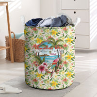Hawaiian Piko Threads Of Paradise Aloha Laundry Basket Tropical Hibiscus Plumeria TS04 White Green - Polynesian Pride
