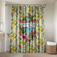 Hawaiian Piko Threads Of Paradise Aloha Bathroom Set Tropical Hibiscus Plumeria TS04 Shower Curtain Only White Green - Polynesian Pride