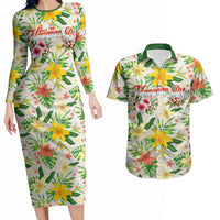 Hawaiian Piko Threads Of Paradise Aloha Couples Matching Long Sleeve Bodycon Dress and Hawaiian Shirt Tropical Hibiscus Plumeria TS04 White Green - Polynesian Pride