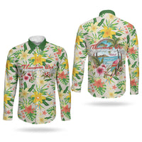 Hawaiian Piko Threads Of Paradise Aloha Couples Matching Off Shoulder Maxi Dress and Long Sleeve Button Shirt Tropical Hibiscus Plumeria
