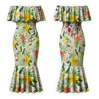 Hawaiian Piko Threads Of Paradise Aloha Family Matching Mermaid Dress and Hawaiian Shirt Tropical Hibiscus Plumeria TS04 Mom's Dress White Green - Polynesian Pride