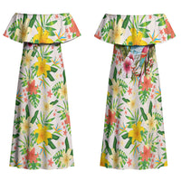 Hawaiian Piko Threads Of Paradise Aloha Family Matching Off Shoulder Maxi Dress and Hawaiian Shirt Tropical Hibiscus Plumeria TS04 Mom's Dress White Green - Polynesian Pride