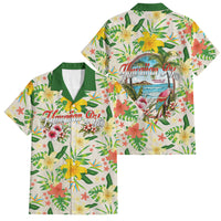 Hawaiian Piko Threads Of Paradise Aloha Family Matching Off Shoulder Maxi Dress and Hawaiian Shirt Tropical Hibiscus Plumeria TS04 Dad's Shirt - Short Sleeve White Green - Polynesian Pride