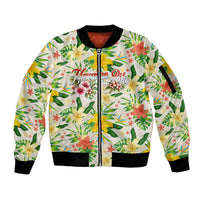 Hawaiian Piko Threads Of Paradise Aloha Sleeve Zip Bomber Jacket Tropical Hibiscus Plumeria TS04 Unisex White Green - Polynesian Pride
