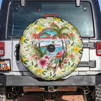 Hawaiian Piko Threads Of Paradise Aloha Spare Tire Cover Tropical Hibiscus Plumeria TS04 White Green - Polynesian Pride