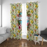 Hawaiian Piko Threads Of Paradise Aloha Window Curtain Tropical Hibiscus Plumeria TS04 With Grommets White Green - Polynesian Pride
