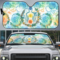 Hawaiian Piko Cultural Pride Aloha Auto Sun Shade Watercolor Spiral Art - Tropical Plumeria Lei Garland TS04 White Blue - Polynesian Pride