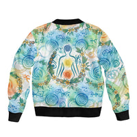 Hawaiian Piko Cultural Pride Aloha Bomber Jacket Watercolor Spiral Art - Tropical Plumeria Lei Garland TS04 - Polynesian Pride