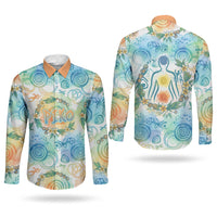 Hawaiian Piko Cultural Pride Aloha Couples Matching Long Sleeve Bodycon Dress and Long Sleeve Button Shirt Watercolor Spiral Art - Tropical Plumeria Lei Garland TS04 - Polynesian Pride