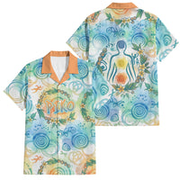 Hawaiian Piko Cultural Pride Aloha Family Matching Long Sleeve Bodycon Dress and Hawaiian Shirt Watercolor Spiral Art - Tropical Plumeria Lei Garland TS04 Dad's Shirt - Short Sleeve White Blue - Polynesian Pride