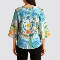 Hawaiian Piko Cultural Pride Aloha Kimono Sleeve Blouse Watercolor Spiral Art - Tropical Plumeria Lei Garland TS04 - Polynesian Pride