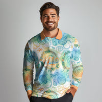 Hawaiian Piko Cultural Pride Aloha Long Sleeve Polo Shirt Watercolor Spiral Art - Tropical Plumeria Lei Garland TS04 - Polynesian Pride