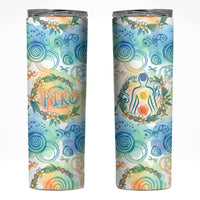 Hawaiian Piko Cultural Pride Aloha Skinny Tumbler Watercolor Spiral Art - Tropical Plumeria Lei Garland TS04 White Blue - Polynesian Pride