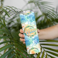 Hawaiian Piko Cultural Pride Aloha Skinny Tumbler Watercolor Spiral Art - Tropical Plumeria Lei Garland TS04 - Polynesian Pride