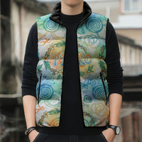 Hawaiian Piko Cultural Pride Aloha Sleeveless Puffer Jacket Watercolor Spiral Art - Tropical Plumeria Lei Garland TS04 - Polynesian Pride