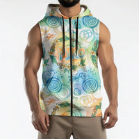 Hawaiian Piko Cultural Pride Aloha Sleeveless Zip Hoodie Watercolor Spiral Art - Tropical Plumeria Lei Garland TS04 - Polynesian Pride
