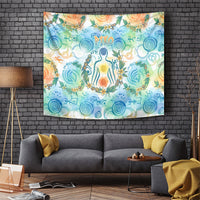 Hawaiian Piko Cultural Pride Aloha Tapestry Watercolor Spiral Art - Tropical Plumeria Lei Garland TS04 White Blue - Polynesian Pride