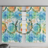 Hawaiian Piko Cultural Pride Aloha Window Curtain Watercolor Spiral Art - Tropical Plumeria Lei Garland TS04 With Hooks White Blue - Polynesian Pride