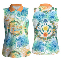 Hawaiian Piko Cultural Pride Aloha Women Sleeveless Polo Shirt Watercolor Spiral Art - Tropical Plumeria Lei Garland TS04 - Polynesian Pride