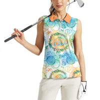 Hawaiian Piko Cultural Pride Aloha Women Sleeveless Polo Shirt Watercolor Spiral Art - Tropical Plumeria Lei Garland TS04 - Polynesian Pride
