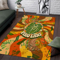 Hawaiian Piko Lani Cultivate I Ka Piko Aloha Area Rug Retro Psychedelic Taro Leaf - Hibiscus Flowers TS04 Orange Green - Polynesian Pride