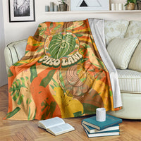 Hawaiian Piko Lani Cultivate I Ka Piko Aloha Blanket Retro Psychedelic Taro Leaf - Hibiscus Flowers TS04 Orange Green - Polynesian Pride