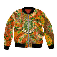 Hawaiian Piko Lani Cultivate I Ka Piko Aloha Bomber Jacket Retro Psychedelic Taro Leaf - Hibiscus Flowers TS04 Unisex Orange Green - Polynesian Pride