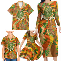 Hawaiian Piko Lani Cultivate I Ka Piko Aloha Family Matching Long Sleeve Bodycon Dress and Hawaiian Shirt Retro Psychedelic Taro Leaf - Hibiscus Flowers TS04 - Polynesian Pride