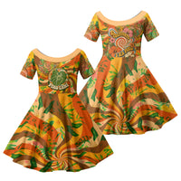 Hawaiian Piko Lani Cultivate I Ka Piko Aloha Family Matching Long Sleeve Bodycon Dress and Hawaiian Shirt Retro Psychedelic Taro Leaf - Hibiscus Flowers TS04 Daughter's Dress Orange Green - Polynesian Pride