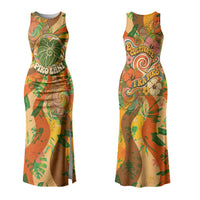Hawaiian Piko Lani Cultivate I Ka Piko Aloha Family Matching Tank Maxi Dress and Hawaiian Shirt Retro Psychedelic Taro Leaf - Hibiscus Flowers TS04 Mom's Dress Orange Green - Polynesian Pride