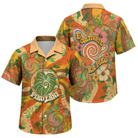 Hawaiian Piko Lani Cultivate I Ka Piko Aloha Family Matching Tank Maxi Dress and Hawaiian Shirt Retro Psychedelic Taro Leaf - Hibiscus Flowers TS04 Son's Shirt Orange Green - Polynesian Pride