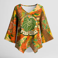 Hawaiian Piko Lani Cultivate I Ka Piko Aloha Kimono Sleeve Blouse Retro Psychedelic Taro Leaf - Hibiscus Flowers TS04 Female Orange Green - Polynesian Pride