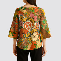 Hawaiian Piko Lani Cultivate I Ka Piko Aloha Kimono Sleeve Blouse Retro Psychedelic Taro Leaf - Hibiscus Flowers TS04 - Polynesian Pride