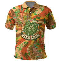 Hawaiian Piko Lani Cultivate I Ka Piko Aloha Polo Shirt Retro Psychedelic Taro Leaf - Hibiscus Flowers TS04 Orange Green - Polynesian Pride