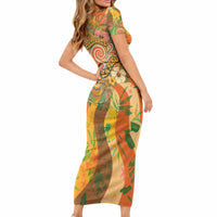 Hawaiian Piko Lani Cultivate I Ka Piko Aloha Short Sleeve Bodycon Dress Retro Psychedelic Taro Leaf - Hibiscus Flowers TS04 - Polynesian Pride