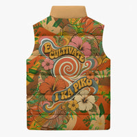 Hawaiian Piko Lani Cultivate I Ka Piko Aloha Sleeveless Puffer Jacket Retro Psychedelic Taro Leaf - Hibiscus Flowers TS04 - Polynesian Pride