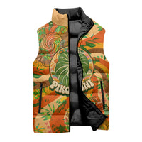 Hawaiian Piko Lani Cultivate I Ka Piko Aloha Sleeveless Puffer Jacket Retro Psychedelic Taro Leaf - Hibiscus Flowers TS04 - Polynesian Pride