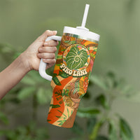 Hawaiian Piko Lani Cultivate I Ka Piko Aloha Tumbler With Handle Retro Psychedelic Taro Leaf - Hibiscus Flowers TS04 - Polynesian Pride
