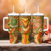 Hawaiian Piko Lani Cultivate I Ka Piko Aloha Tumbler With Handle Retro Psychedelic Taro Leaf - Hibiscus Flowers TS04 - Polynesian Pride