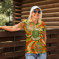 Hawaiian Piko Lani Cultivate I Ka Piko Aloha Women Polo Shirt Retro Psychedelic Taro Leaf - Hibiscus Flowers TS04 - Polynesian Pride