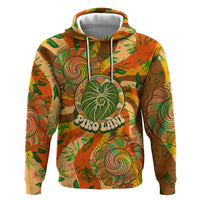 Hawaiian Piko Lani Cultivate I Ka Piko Aloha Zip Hoodie Retro Psychedelic Taro Leaf - Hibiscus Flowers TS04 Pullover Hoodie Orange Green - Polynesian Pride