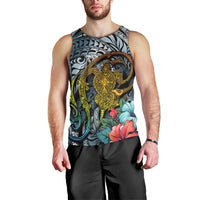 Hawaii Turtle Men Tank Top Hawaii Pattern and Turtle Tattoo Dark Cyan Gradient TS04 - Polynesian Pride