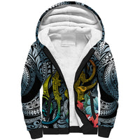 Hawaii Turtle Sherpa Hoodie Hawaii Pattern and Turtle Tattoo Dark Cyan Gradient TS04 Unisex Gradient - Polynesian Pride
