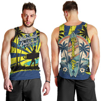 Waimanalo Oahu Hawaii Surfing Men Tank Top Tropical Beach Retro Sunburst Surfboard